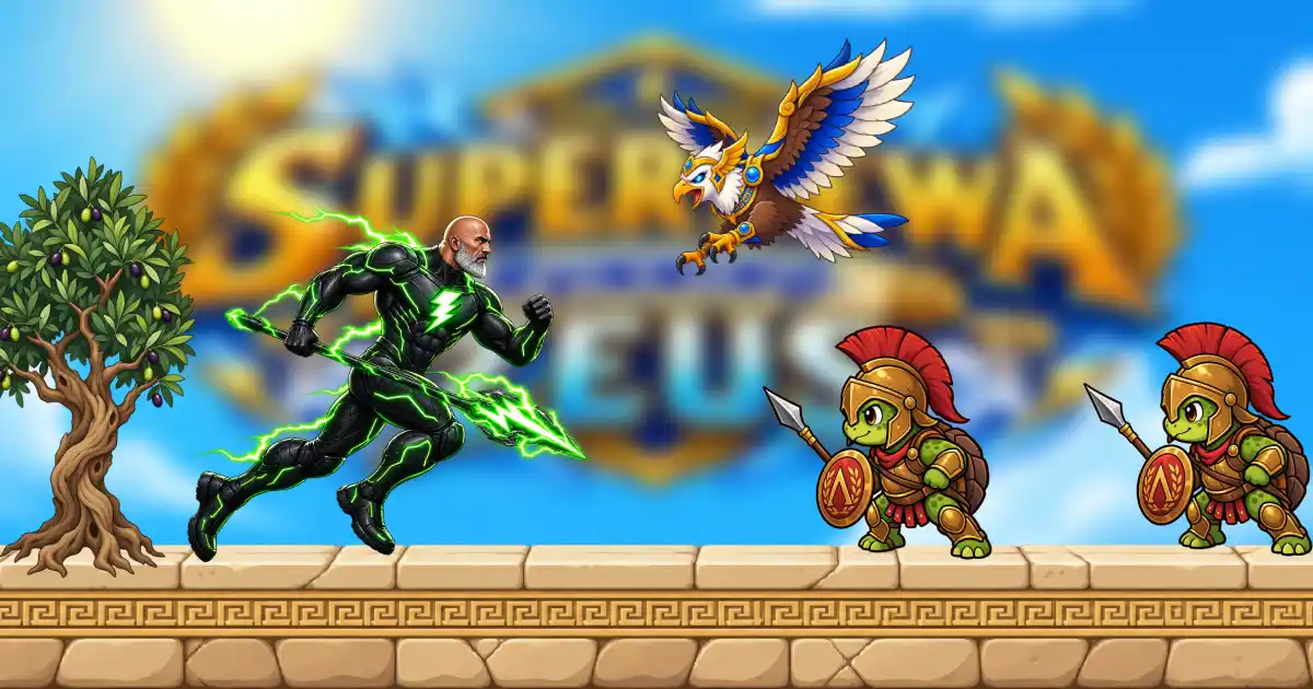 Zeus melompati rintangan dalam Superdewa: Running Zeus